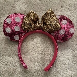 Disney Parks Pink and Gold Sequin Polka Dot Ears Headband- Authentic